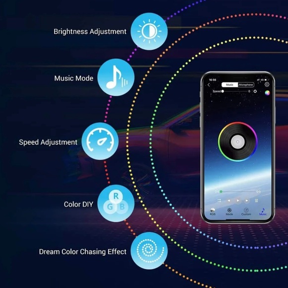 New RGB LED Strip Under Car Tube Underglow Underbody System Neon Light Kit APP - Picture 4 of 8